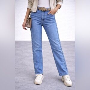 Charlie B Braided Side Detail Jeans Size 6 Light Wash Straight Leg